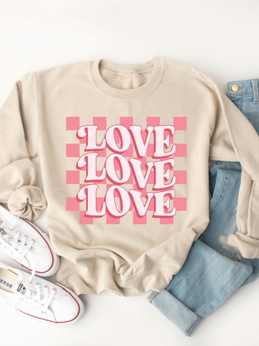 Checker Background Love Graphic Sweatshirt