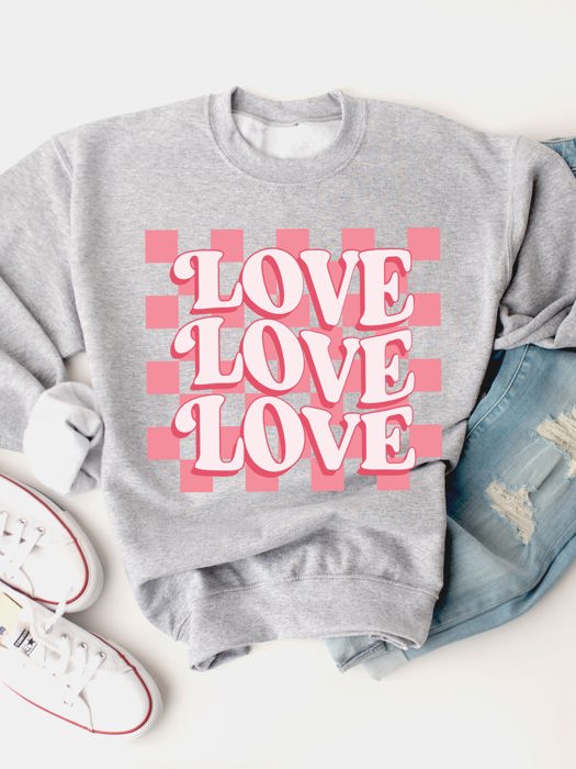 Checker Background Love Graphic Sweatshirt