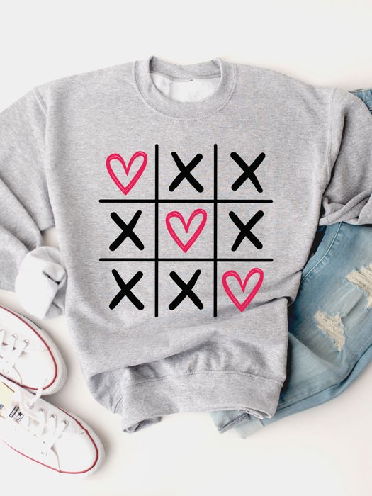 Tic Tac Toe Hearts Graphic Sweatshirt