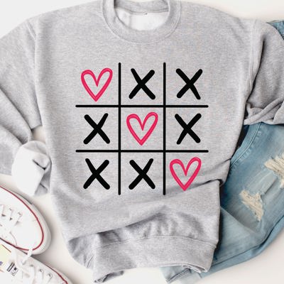 Tic Tac Toe Hearts Graphic Sweatshirt