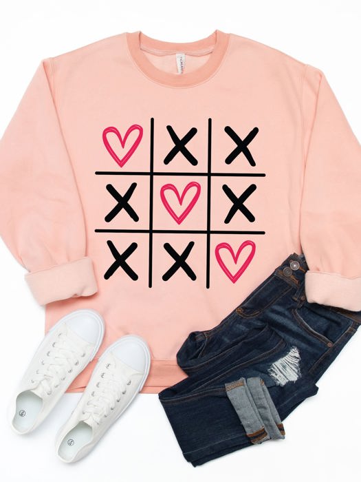 Tic Tac Toe Hearts Graphic Sweatshirt