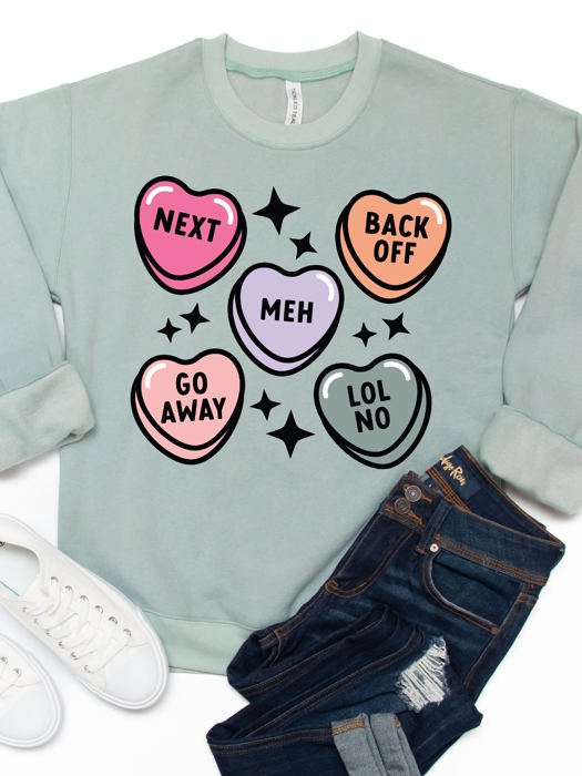 Go Away Conversation Hearts Graphic Sweatshirt