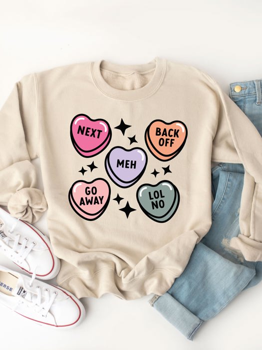 Go Away Conversation Hearts Graphic Sweatshirt