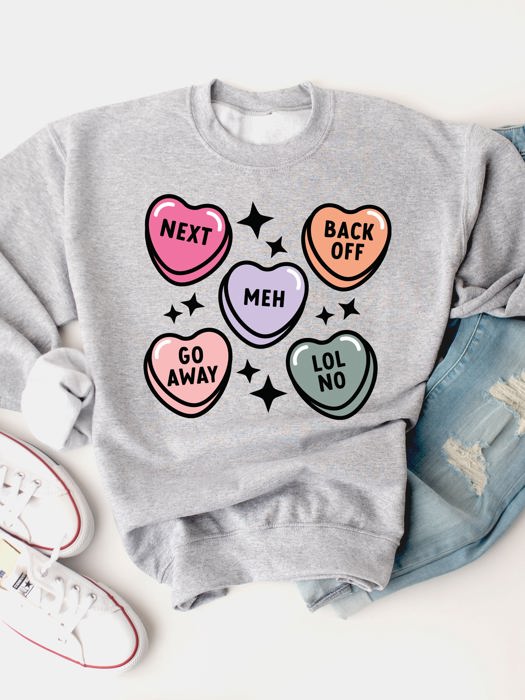 Go Away Conversation Hearts Graphic Sweatshirt