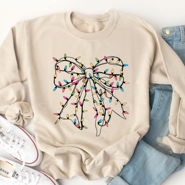 String Lights Christmas Bow Graphic Sweatshirt