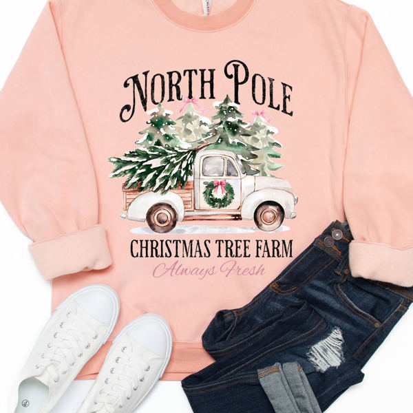 North Pole Christmas Tree Farm Truck Graphic Sweatshirt