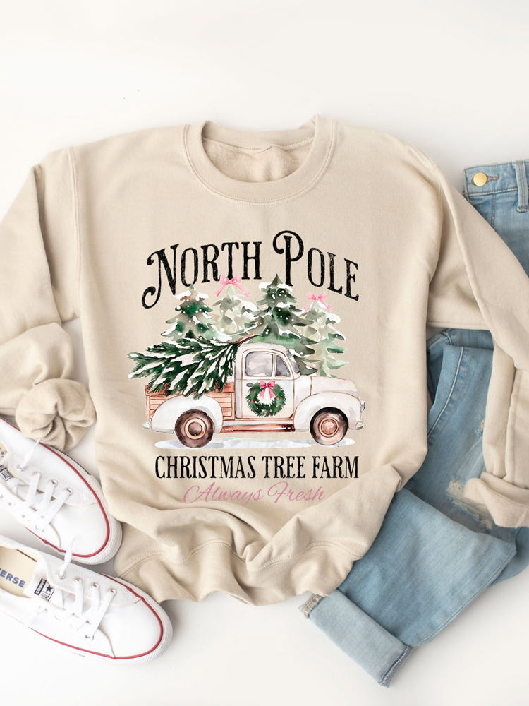 North Pole Christmas Tree Farm Truck Graphic Sweatshirt