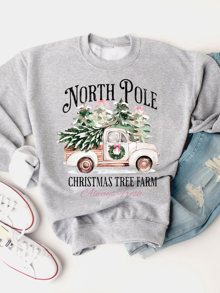 North Pole Christmas Tree Farm Truck Graphic Sweatshirt