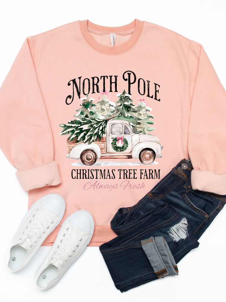 North Pole Christmas Tree Farm Truck Graphic Sweatshirt