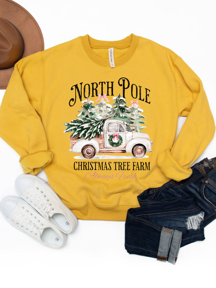 North Pole Christmas Tree Farm Truck Graphic Sweatshirt