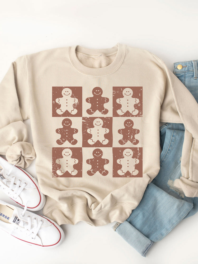 Gingerbread Man Checkers Graphic Sweatshirt