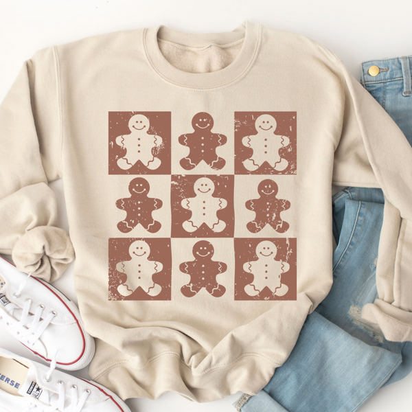 Gingerbread Man Checkers Graphic Sweatshirt