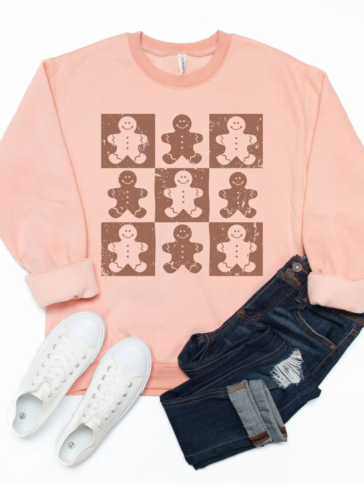 Gingerbread Man Checkers Graphic Sweatshirt