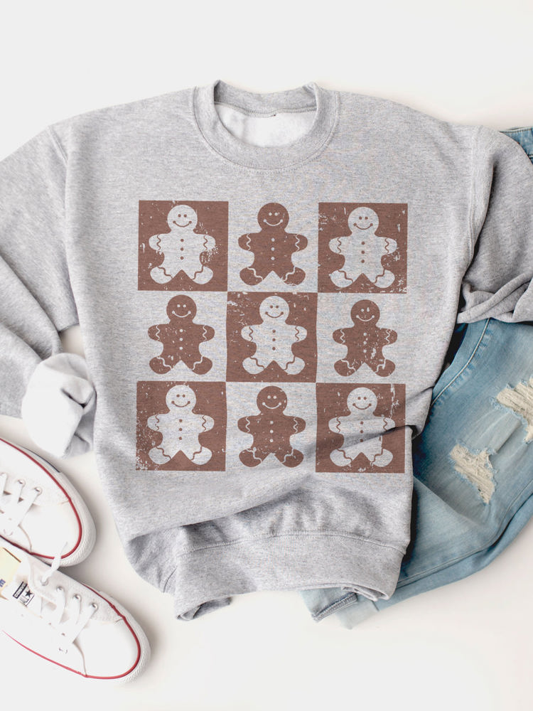 Gingerbread Man Checkers Graphic Sweatshirt