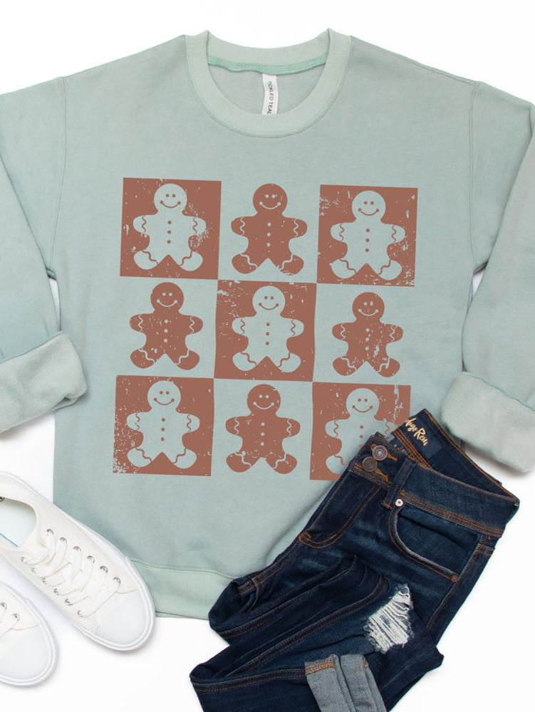 Gingerbread Man Checkers Graphic Sweatshirt