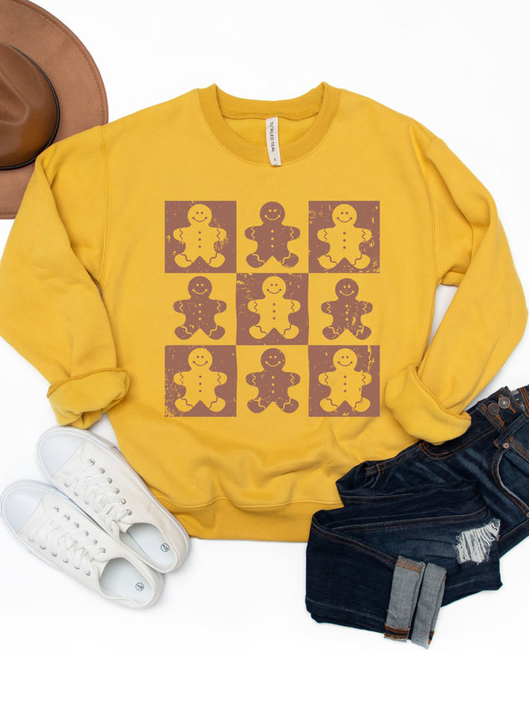 Gingerbread Man Checkers Graphic Sweatshirt