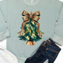  Cheetah Bow Christmas Tree Graphic Sweatshirt