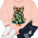  Cheetah Bow Christmas Tree Graphic Sweatshirt