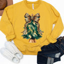  Cheetah Bow Christmas Tree Graphic Sweatshirt