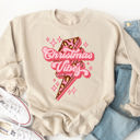 Large Tan Christmas Vibes Lightening Bolt Graphic Sweatshirt