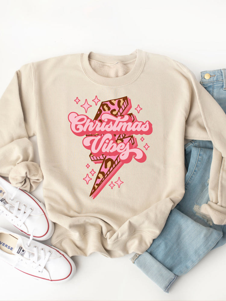 Christmas Vibes Lightening Bolt Graphic Sweatshirt