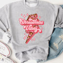 Large Gray Christmas Vibes Lightening Bolt Graphic Sweatshirt