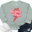 Large Sage Christmas Vibes Lightening Bolt Graphic Sweatshirt