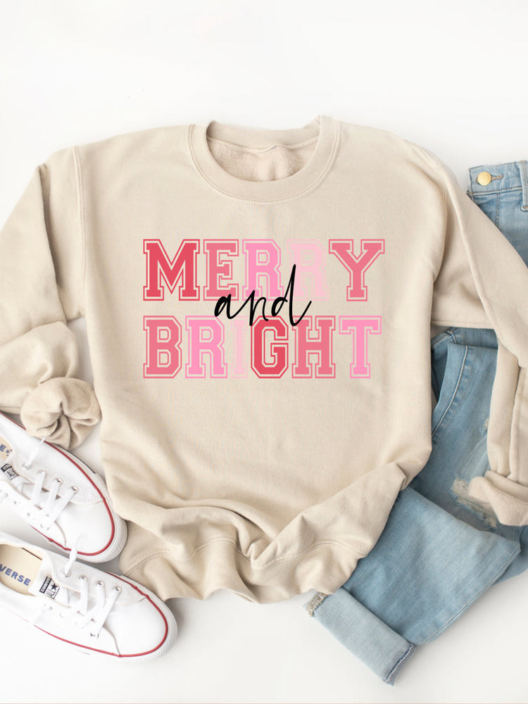 Merry And Bright Pink Graphic Sweatshirt