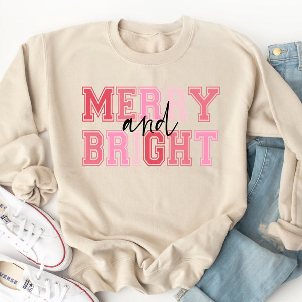 Merry And Bright Pink Graphic Sweatshirt