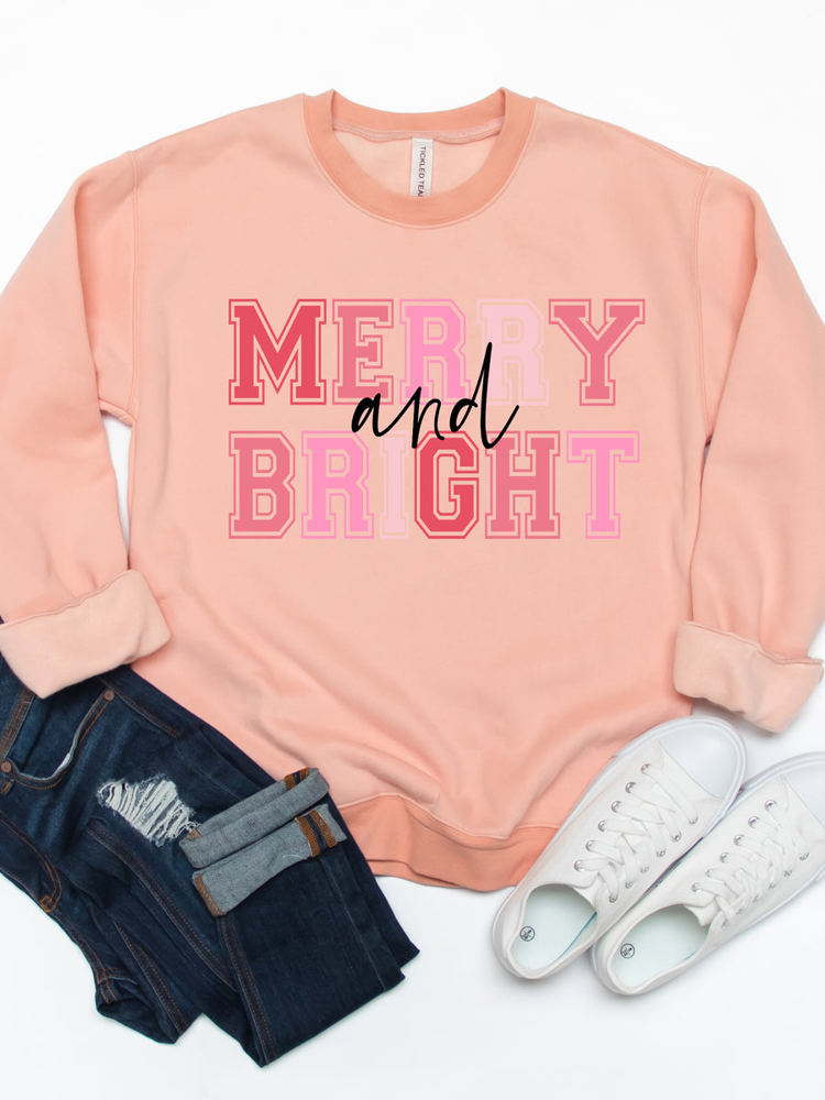 Merry And Bright Pink Graphic Sweatshirt