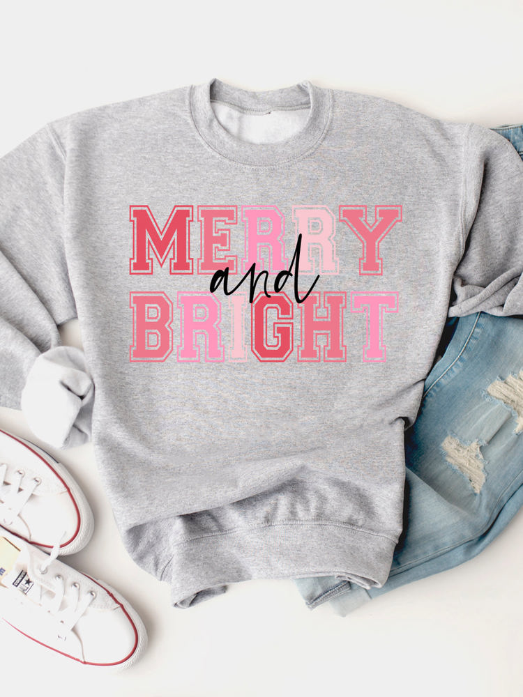 Merry And Bright Pink Graphic Sweatshirt