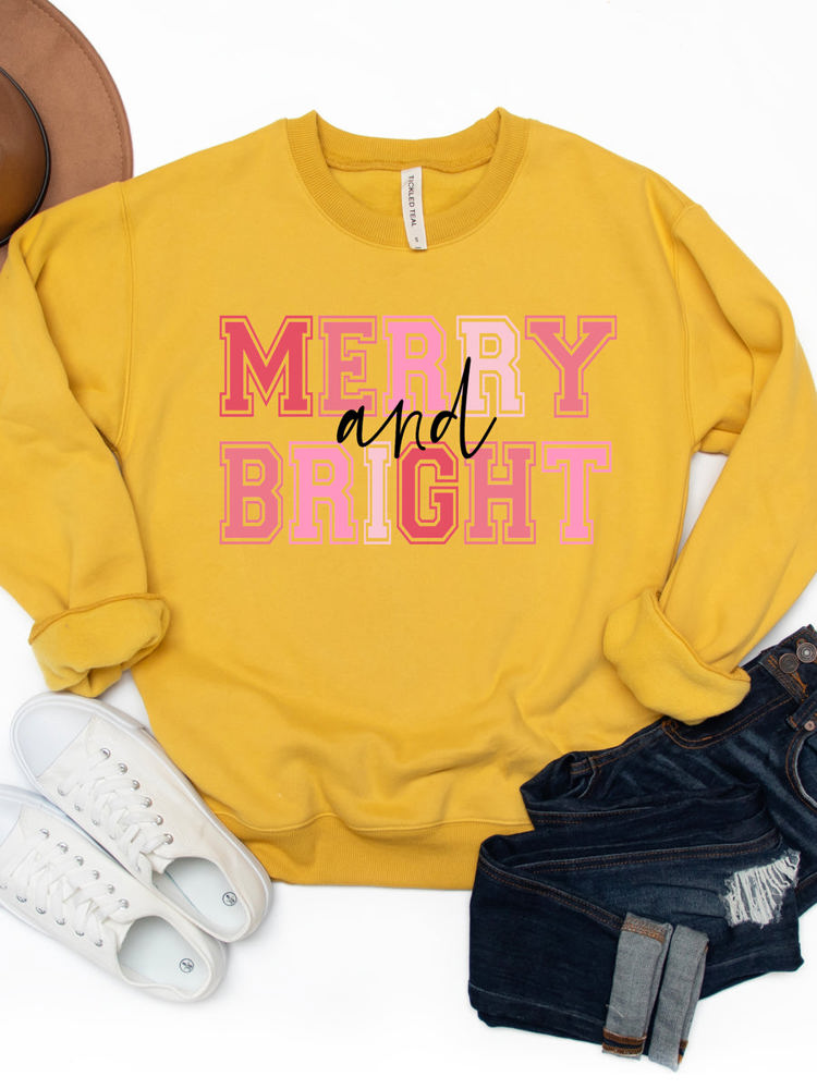 Merry And Bright Pink Graphic Sweatshirt