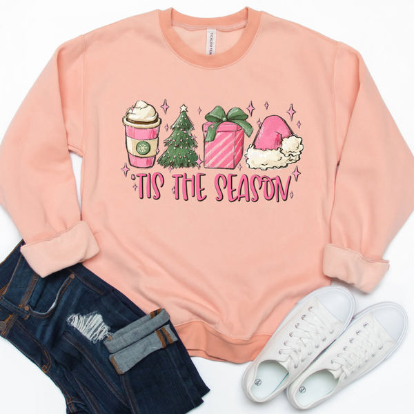 Tis The Season Pink Christmas Graphic Sweatshirt