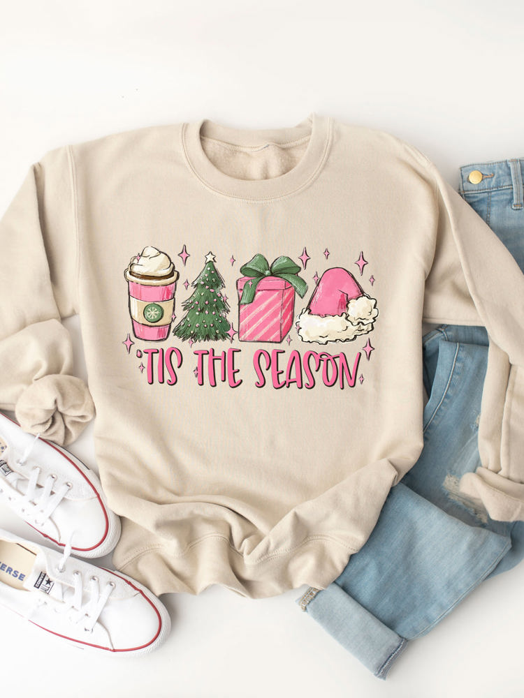 Tis The Season Pink Christmas Graphic Sweatshirt