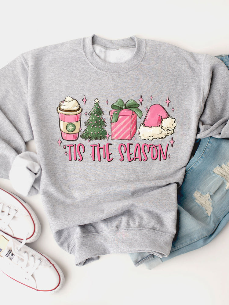 Tis The Season Pink Christmas Graphic Sweatshirt