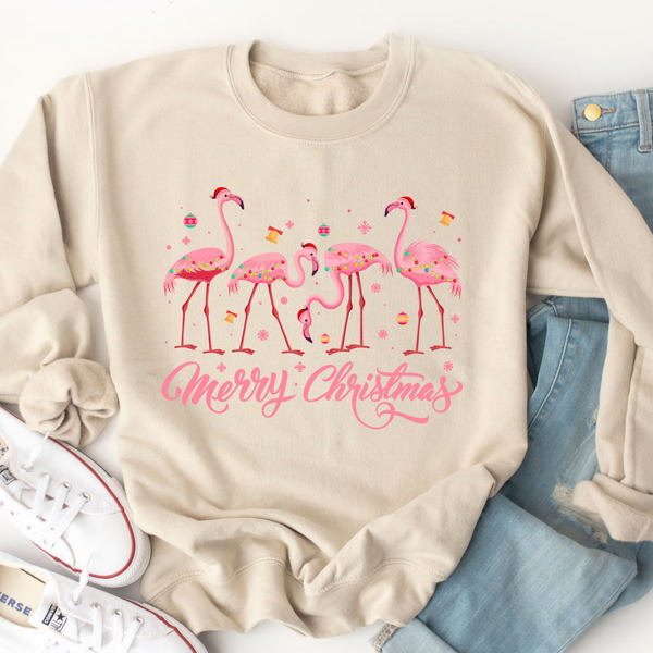 Flamingo Merry Christmas Graphic Sweatshirt