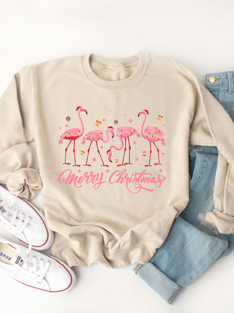 Flamingo Merry Christmas Graphic Sweatshirt