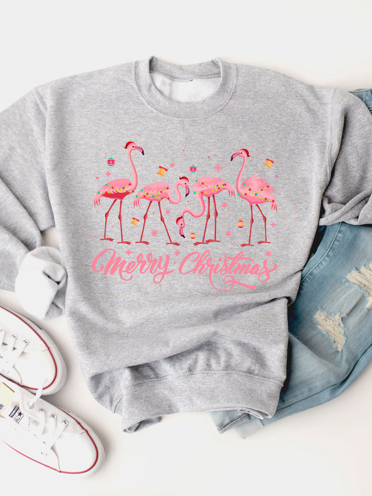 Flamingo Merry Christmas Graphic Sweatshirt