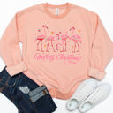 Medium Peach Flamingo Merry Christmas Graphic Sweatshirt