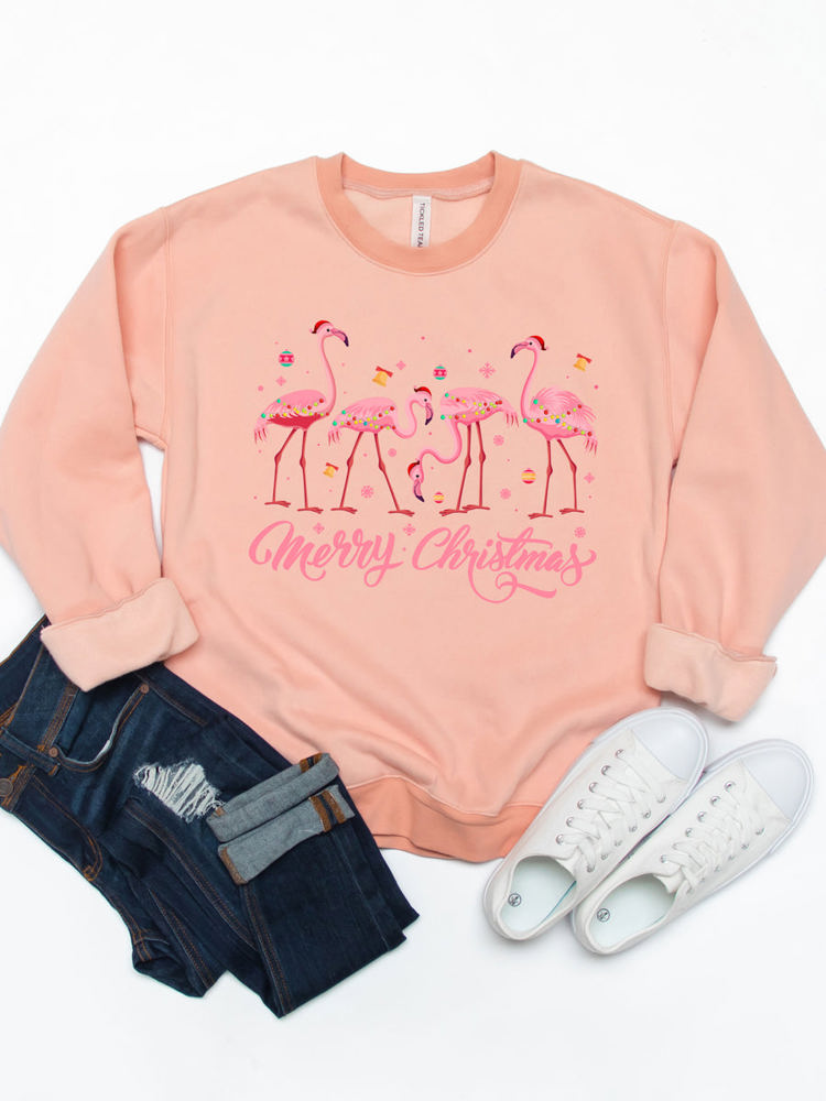 Flamingo Merry Christmas Graphic Sweatshirt