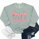 Medium Sage Flamingo Merry Christmas Graphic Sweatshirt