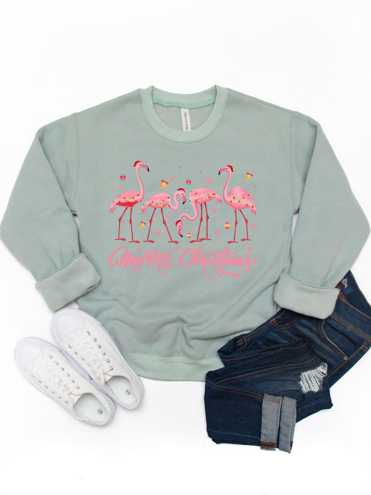 Flamingo Merry Christmas Graphic Sweatshirt