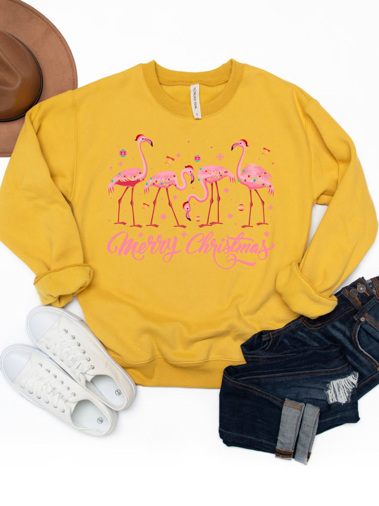 Flamingo Merry Christmas Graphic Sweatshirt