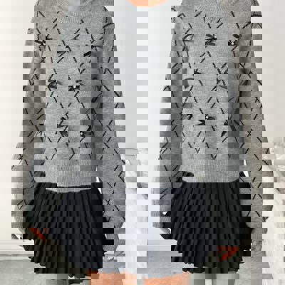Bow Detail Diamond Sweater