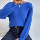 Medium Blue Solid Color Knit Sweater