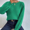Large Green Solid Color Knit Sweater