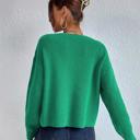 Large Green Solid Color Knit Sweater