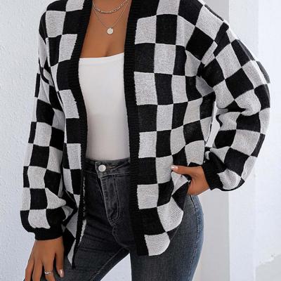Checker Pattern Open Cardigan