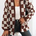  Checker Pattern Open Cardigan