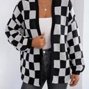 Large Black Checker Pattern Open Cardigan